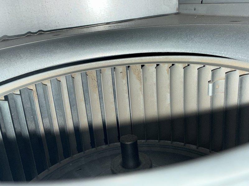 Completed comprehensive MVP AC maintenance on cooling system. Performed thorough inspection of evaporator coil assembly, noting minor dust and dirt accumulation on heat exchanger fins and surfaces. Inspected blower wheel assembly, observing typical operational wear with dust buildup on blades and fins. Both components were assessed and found to be in functional condition with normal wear patterns consistent with regular operation. System operating within manufacturer specifications.