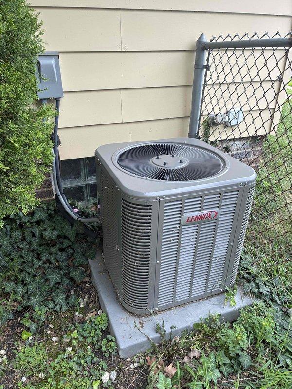 Completed routine BS-MVP cooling maintenance visit on a 3-year-old Lennox outdoor condensing unit. Performed standard preventive maintenance procedures including system inspection, cleaning, and performance verification of both the outdoor AC unit and indoor air handler components to ensure optimal cooling season operation.