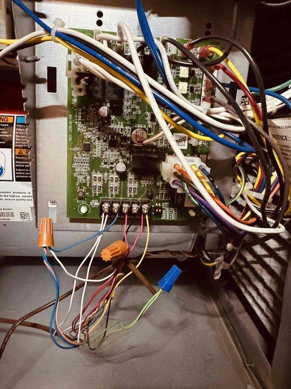 Completed comprehensive AC tune-up including inspection of control board, electrical connections, and blower assembly. All wiring connections were verified secure, control board tested for proper operation, and squirrel cage blower wheel inspected for debris and proper function. System found to be operating within normal parameters with no immediate concerns identified.