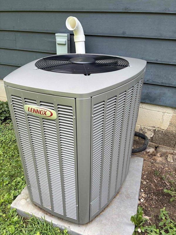 Performed comprehensive AC tune-up and maintenance inspection on Lennox outdoor condensing unit for MVP contract member. Conducted system diagnostics including temperature readings at supply registers measuring 53.3°F, verified proper airflow, inspected condenser coils and fan operation, checked refrigerant levels, and confirmed all electrical connections were secure. Unit operating within normal parameters with no issues identified; routine maintenance completed successfully.