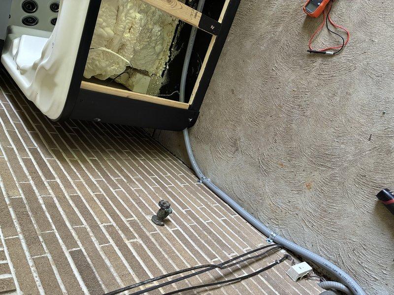 Replaced existing Romex and carflex whip with THHN conductors running from disconnect to junction box for new hot tub installation, ensuring code-compliant wiring throughout the circuit. Replaced ceiling fan in kitchen and advised customer that new fixture will not fully cover previous mounting location, potentially exposing discoloration or drywall imperfections requiring separate cosmetic repair.
