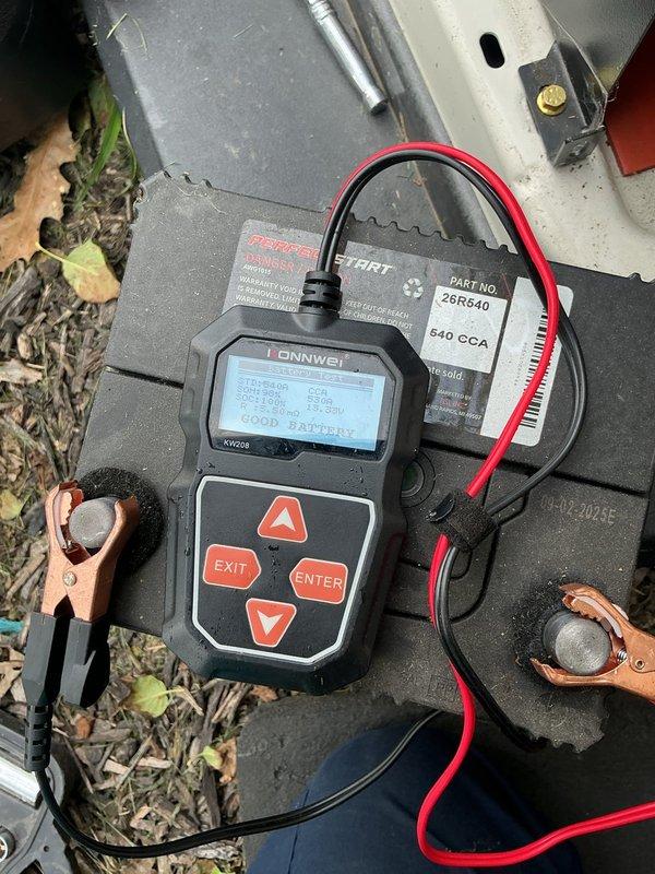 Responded to service call for one-year-old Generac standby generator displaying alternating yellow and green indicator lights. Performed diagnostic battery testing using electronic load tester, which revealed battery voltage and cold cranking amp issues. Conducted full system inspection of the generator unit, verified electrical connections, and tested battery terminals to identify the source of the status light malfunction.