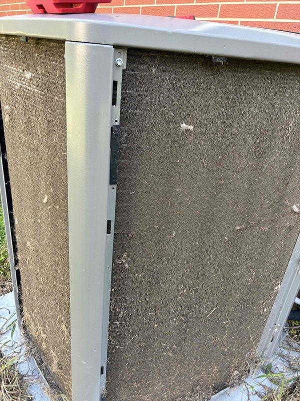 # HVAC Maintenance - Cooling

Performed comprehensive MVP cooling maintenance visit on 3-year-old residential air conditioning system. Upon arrival, outdoor condensing unit exhibited significant dirt and debris accumulation on exterior panels and casing, with heavy layers of dust and environmental contaminants coating all visible surfaces.

Conducted standard preventive maintenance protocol including visual inspection of condensing unit components. Utilized diagnostic testing equipment to assess system performance and operational parameters. Evaluated fan assembly, examined refrigerant lines, and inspected electrical connections for proper function. 

Documented equipment condition through photographic evidence showing substantial exterior soiling on metal panels and grille surfaces. Unit positioned on concrete pad in outdoor environment with adequate clearance from surrounding structures. All critical components accessible for service and future maintenance requirements.

System opera