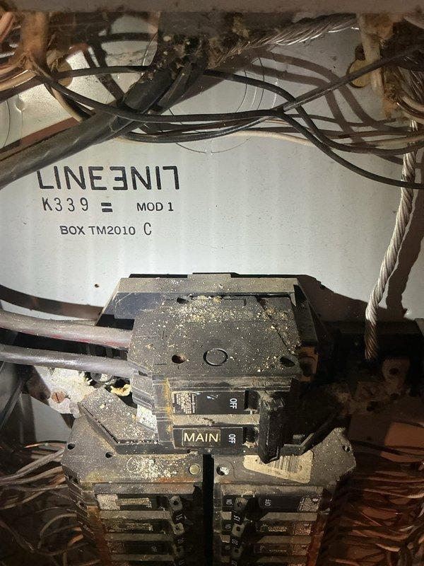 Responded to service call for outdoor lighting circuit requiring wire replacement or repair. Upon inspection, located the affected circuit at the main electrical panel serving the outdoor light fixture. Assessed the condition of the existing wiring and circuit breaker connections. Panel showed signs of age with accumulated dust and debris throughout the enclosure. Traced the circuit routing from the breaker box to identify the wire run serving the outdoor lighting fixture. Documented existing panel conditions and wiring configuration with photographs for service records. Inspected all circuit breaker connections and wire terminations within the panel for proper securement and functionality related to the outdoor lighting circuit.