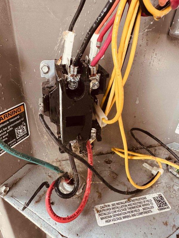 Completed MVP cooling maintenance visit on two residential air conditioning systems, ages 4 and 5 years. Performed comprehensive inspection of both units including electrical connections, contactors, and relay assemblies. Verified proper wire terminations and connections at contactor terminals with multi-conductor wiring secured appropriately. Inspected ductwork components and securing straps, confirming proper installation and structural integrity. All electrical components showed normal operational wear with no immediate concerns noted. Both systems operating within manufacturer specifications at time of service completion.