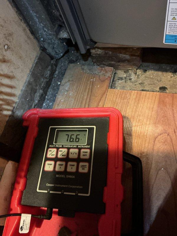 Completed full HVAC system installation including 90% efficiency furnace and air conditioning unit. Successfully routed new line set through attic space, installed air handler in mechanical closet with proper ductwork connections, and verified system operation with temperature readings confirming proper performance at 76.6°F ambient conditions.