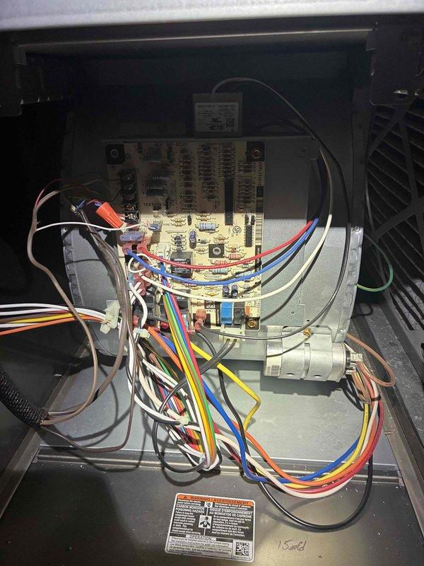Completed scheduled MVP cooling maintenance visit on 4-year-old system. Performed comprehensive electrical diagnostics including voltage and amperage testing of control board and capacitor circuits, with readings measuring 37.56 on multimeter. Inspected all wire connections, control board components, relays, and transformer for proper operation. System tested and confirmed operational.