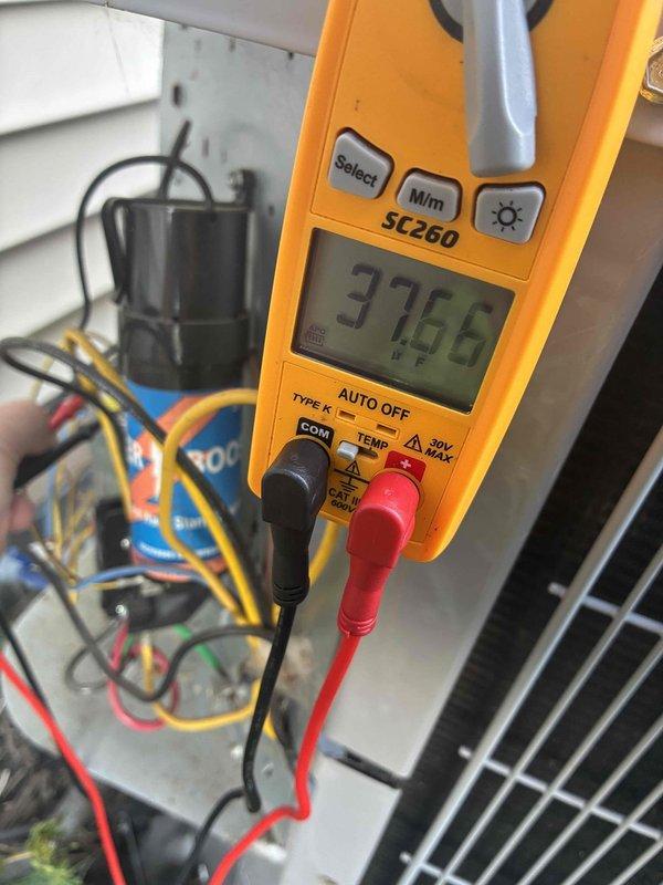 Completed scheduled MVP cooling maintenance visit on 4-year-old system. Performed comprehensive electrical diagnostics including voltage and amperage testing of control board and capacitor circuits, with readings measuring 37.56 on multimeter. Inspected all wire connections, control board components, relays, and transformer for proper operation. System tested and confirmed operational.