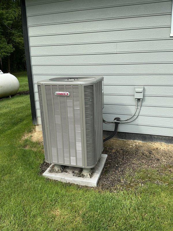 Completed preventive maintenance on a 4-year-old Lennox air conditioning system. Inspected outdoor condensing unit and indoor air handler, verified proper operation of all components, checked refrigerant lines and electrical connections, and confirmed system is functioning within manufacturer specifications. Customer was contacted prior to arrival as requested, and maintenance visit was scheduled for renewal.