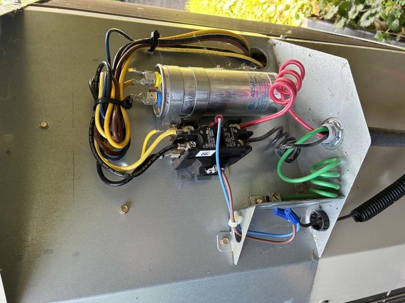 Completed routine maintenance inspection on a 2-year-old residential air conditioning system. Accessed internal components including blower motor assembly, electrical controls, and capacitor connections; verified all wiring connections, contactors, and relays were secure and functioning properly. All systems operating within normal parameters with no issues identified during this preventative maintenance visit.