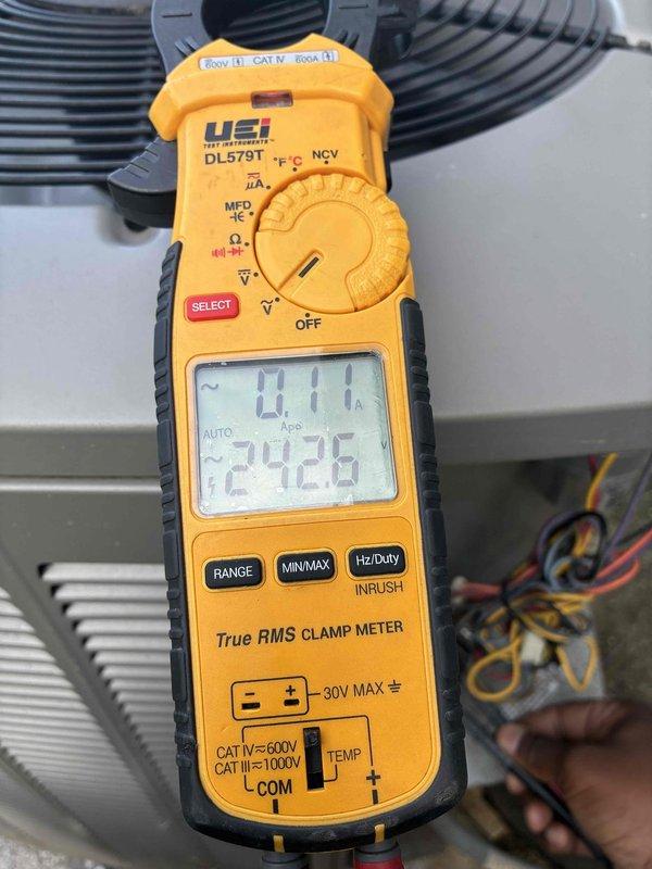 Performed scheduled maintenance on a 3-year-old air conditioning system. Conducted comprehensive system inspection including electrical measurements using clamp meter, which showed normal amperage draw of 0.11A. Inspected control board, verified all wire connections were secure, and confirmed proper operation of all electrical components. System found to be operating within manufacturer specifications with no issues requiring immediate attention.