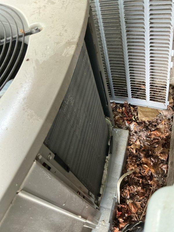 Performed routine HVAC maintenance visit on a 5-year-old outdoor air conditioning system. Conducted standard system diagnostics using refrigerant gauges and testing equipment, verified proper operation of the condensing unit and fan assembly, and cleared accumulated leaves and organic debris from around the equipment and ventilation components to ensure optimal airflow and system performance.