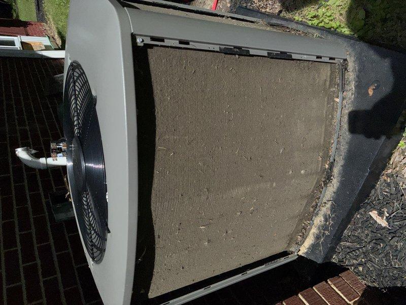 Completed routine maintenance on a 2-year-old residential air conditioning system as part of scheduled MVP cooling maintenance program. Upon arrival, contacted customer as requested before beginning work on the outdoor condensing unit. Inspection revealed heavily soiled condenser coil and filter surfaces with significant accumulation of dirt, dust, and debris that was restricting airflow and reducing system efficiency. Thoroughly cleaned condenser coils, removed built-up contamination from all external surfaces, and cleared surrounding area of debris. Verified proper refrigerant levels, checked electrical connections, and confirmed fan motor operation. System restored to optimal operating condition with improved airflow and heat transfer capability.