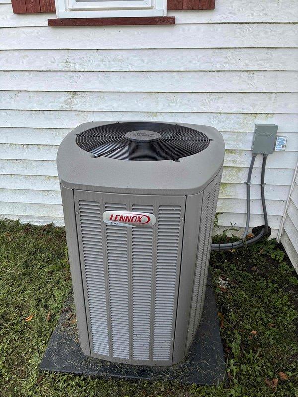 Completed scheduled cooling maintenance on a 1-year-old Lennox ground-level condenser unit. Performed comprehensive system inspection, verified proper operation of all components, and confirmed unit is functioning within manufacturer specifications. All electrical connections, refrigerant levels, and mechanical components checked and found to be in good working condition.