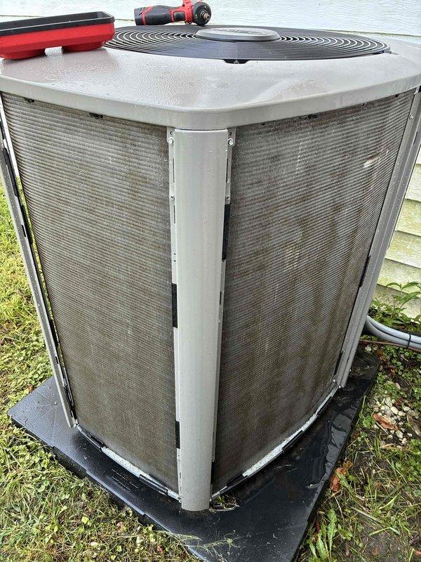 Completed scheduled cooling maintenance on a 1-year-old Lennox ground-level condenser unit. Performed comprehensive system inspection, verified proper operation of all components, and confirmed unit is functioning within manufacturer specifications. All electrical connections, refrigerant levels, and mechanical components checked and found to be in good working condition.