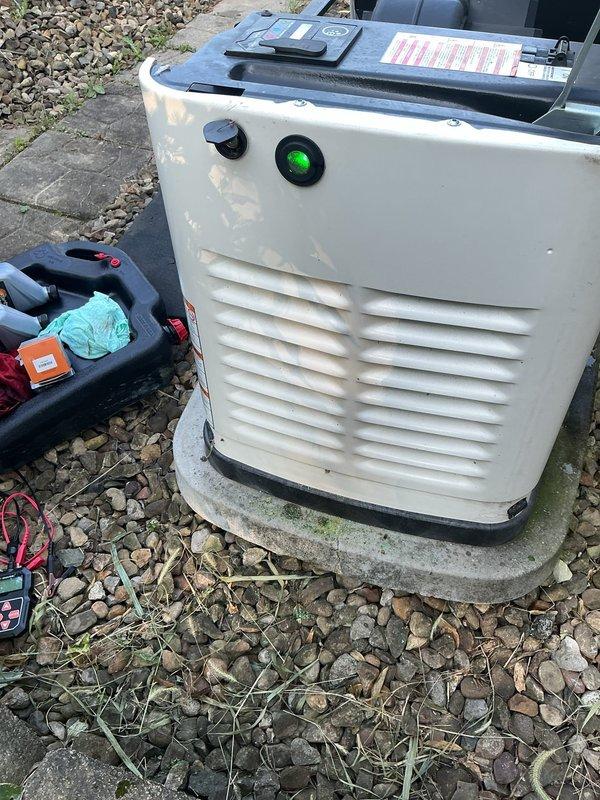 Completed scheduled maintenance on a Generac 14 KW standby generator. Performed comprehensive system inspection, battery testing with diagnostic equipment, fluid level verification, and operational checks to ensure proper functionality and readiness for automatic operation during power outages.