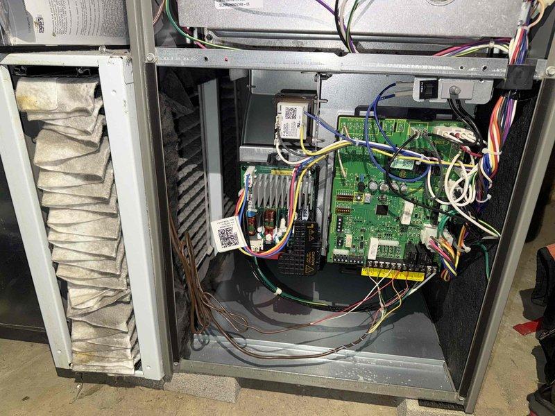 Completed scheduled MVP cooling maintenance visit on 2-year-old air conditioning system. Performed comprehensive inspection of blower wheel assembly, verified proper operation of fan blades and mounting hardware, and examined all internal components including circuit board, capacitor, and control modules. Inspected filter housing, checked electrical connections and wire harnesses, and confirmed all system components are functioning within normal parameters for continued reliable operation.