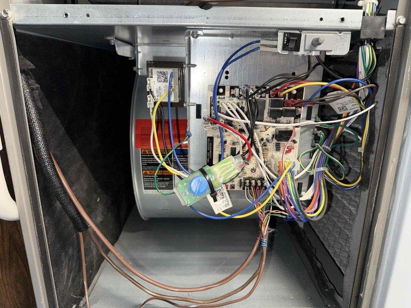 Completed BS-MVP preventive maintenance cooling visit on 4-year-old air conditioning system. Performed comprehensive inspection of outdoor condensing unit, verifying proper airflow through coil louvers and checking overall unit condition. Accessed control panel to inspect electrical components, circuit board connections, and control wiring. All wire terminations secure, no signs of overheating or component degradation observed. System operating within normal parameters with no immediate service needs identified.
