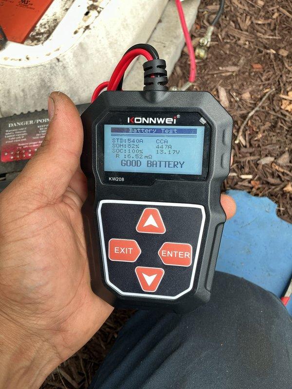 Performed scheduled maintenance service on a two-year-old standby generator system. Conducted comprehensive battery load test using diagnostic equipment, which confirmed battery in good operating condition with 83% state of health, 100% state of charge, and 13.17V reading against 540A CCA standard. Inspected generator unit exterior and internal components, verified green operational indicator light functioning properly, and confirmed all control systems operating within normal parameters. Unit tested and left in full operational status.