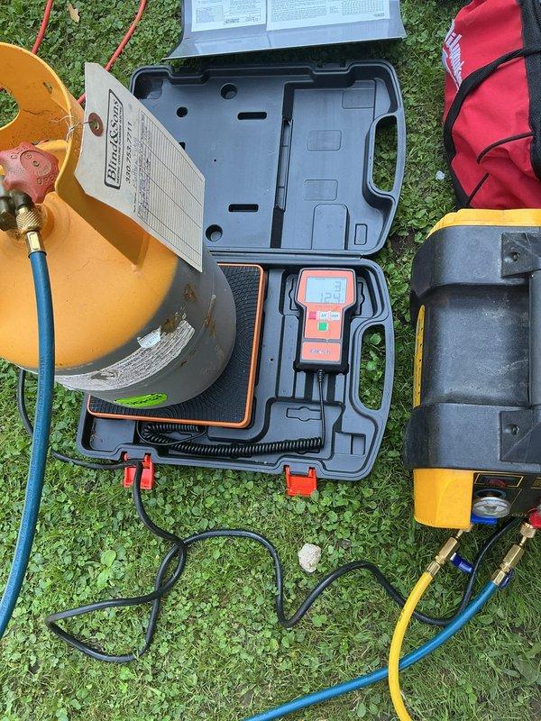 Responded to no cooling call and performed comprehensive condenser unit diagnostics. Connected manifold gauge set and recovery equipment to assess refrigerant charge and system pressures. Utilized digital multimeter to verify electrical components and compressor operation, identifying system fault that prevented air conditioning operation.