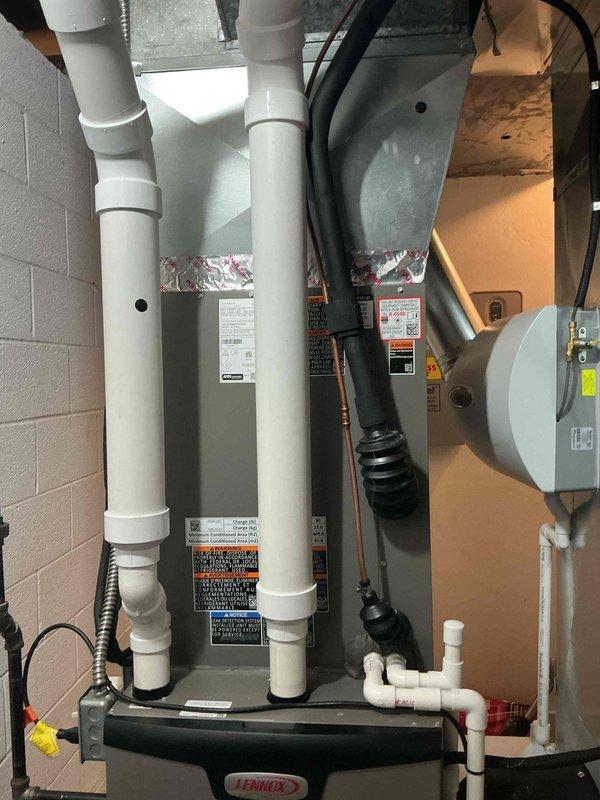 Completed MVP air conditioning maintenance on Lennox HVAC system. Inspected air handler unit, ductwork, and condensate drainage system with all components operating within normal parameters. Customer requires replacement UV filter, which will need to be ordered and installed during follow-up visit.