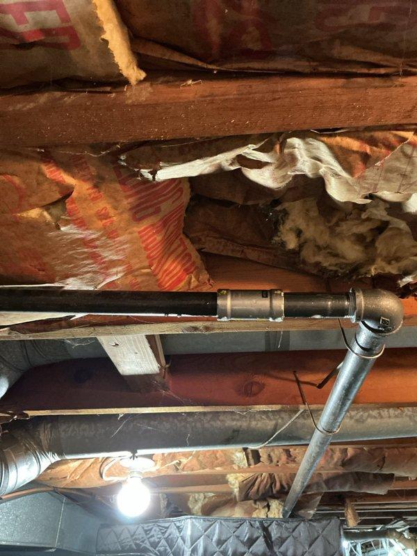 Responded to service call for cracked tee fitting on main gas line run. Removed the damaged tee fitting and replaced with approved elbow fitting, adapting connection back onto the 1-inch gas line supply run servicing HVAC system and water heater. Verified all connections for proper seal and tested system for gas leaks to ensure safe operation.