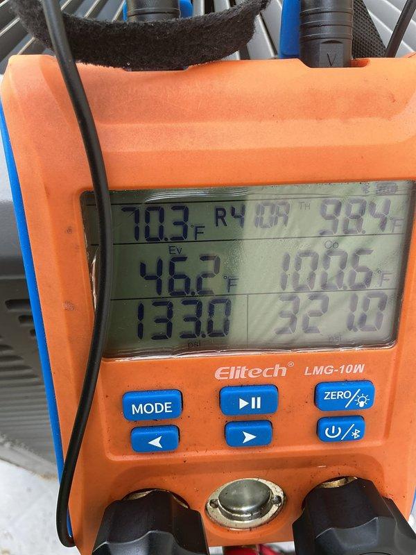Completed comprehensive MVP air conditioning maintenance service on residential cooling system. Performed system diagnostics using calibrated digital manifold gauge, recording temperature differentials and refrigerant pressures to verify proper operation. Inspected outdoor condensing unit mounted on concrete pad, confirming structural integrity, proper airflow through louvered panels, and fan operation. All components operating within manufacturer specifications with no deficiencies noted.