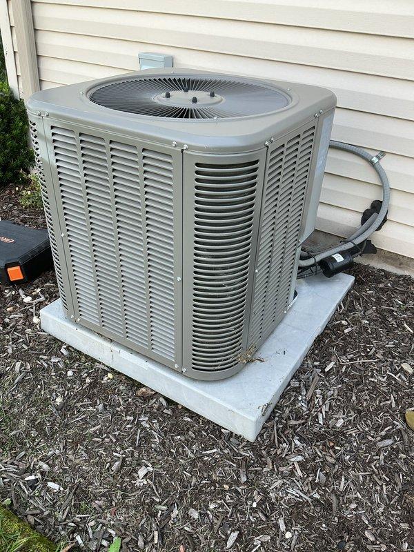 Completed comprehensive MVP air conditioning maintenance service on residential cooling system. Performed system diagnostics using calibrated digital manifold gauge, recording temperature differentials and refrigerant pressures to verify proper operation. Inspected outdoor condensing unit mounted on concrete pad, confirming structural integrity, proper airflow through louvered panels, and fan operation. All components operating within manufacturer specifications with no deficiencies noted.