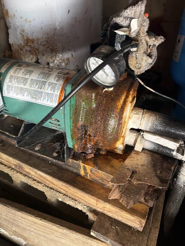 # Plumbing Service - Valve

Responded to service call for well pump running continuously. Upon inspection, found aging well pump system with corroded components and deteriorated connections in basement utility area. Diagnosed faulty pressure switch and failing check valve causing pump to cycle without shutting off. Replaced malfunctioning pressure switch, installed new check valve, and adjusted pressure settings to manufacturer specifications. Tested system operation to confirm pump cycles properly and maintains correct pressure range. System now functioning normally with proper on/off cycling.