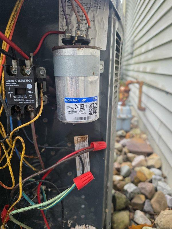 Responded to no cooling call with non-operational outdoor fan. Upon inspection, discovered excessive debris accumulation (sawdust and wood shavings) inside the electrical disconnect box that had compromised proper system operation. Cleaned out all debris from disconnect box, inspected electrical connections and components including contactor and capacitor, verified all wire connections were secure, and restored unit to proper working condition with normal fan operation and cooling capability.