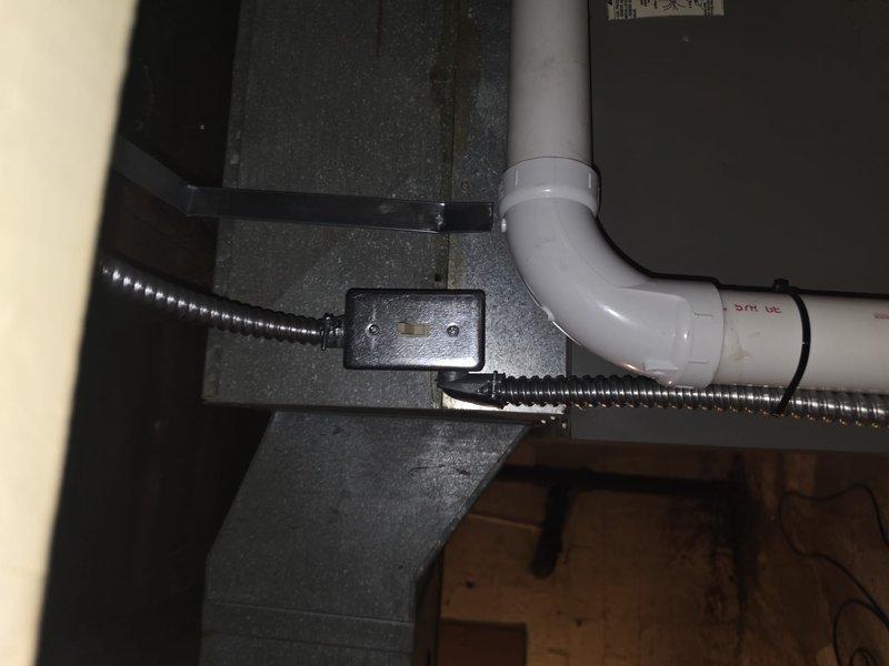 Completed initial phase of furnace installation at approximately 90% completion. Installed new air handler unit with proper ductwork connections, PVC condensate drain lines, and flexible metal conduit for electrical connections. Secured all piping with appropriate mounting straps and clamps, routed white PVC ventilation pipes through attic space with 90-degree elbow fittings, and established junction box connections for electrical components. Compiled comprehensive material list for return visit to complete final connections, testing, and system commissioning scheduled for the following week.
