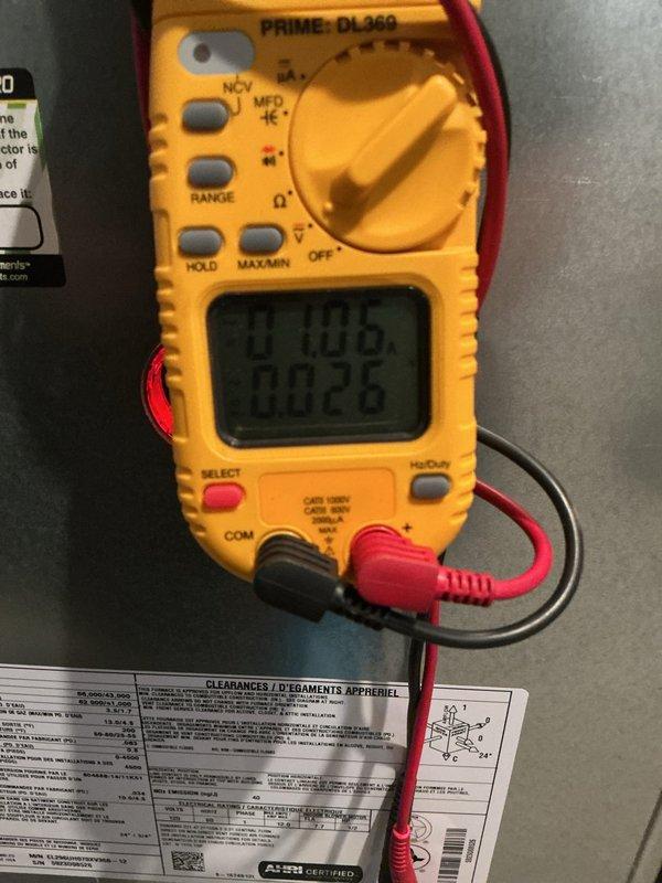 Completed routine MVP cooling maintenance visit on 3-year-old HVAC system. Performed comprehensive system diagnostics using digital multimeter to verify electrical performance and component operation, with readings indicating proper voltage and amperage levels. Inspected outdoor disconnect box and confirmed proper electrical connections, conduit integrity, and weatherproofing of exterior components.