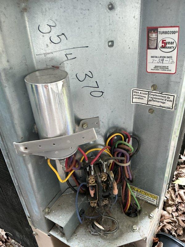 Responded to no cooling call on 10+ year old York AC unit. Upon inspection, diagnosed failed dual run capacitor preventing compressor and condenser fan operation. Replaced defective capacitor with properly rated component, restored system to normal operation, and verified proper amperage draw and cooling cycle.