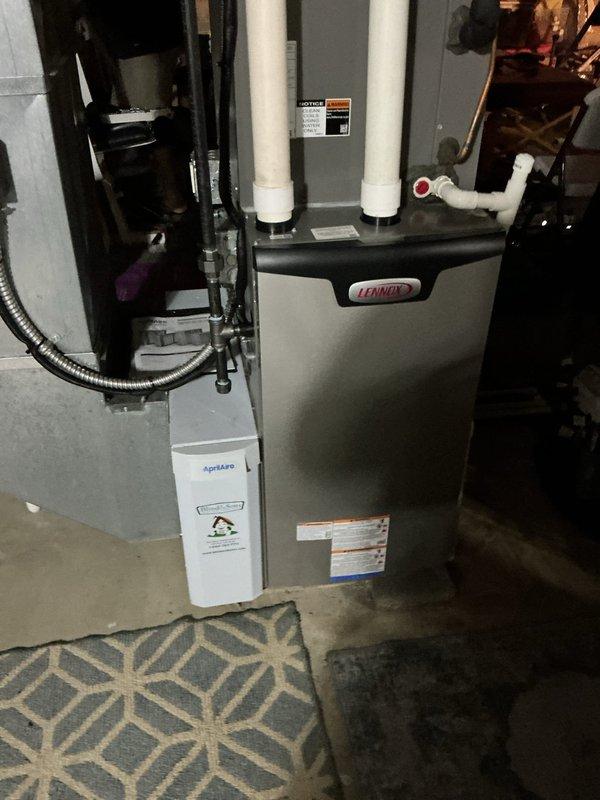 Completed routine maintenance visit on 5-year-old Lennox cooling system for MVP customer. Inspected air handler unit, evaluated dirty pleated air filter requiring replacement, and performed standard system diagnostics to ensure proper cooling operation for the season.