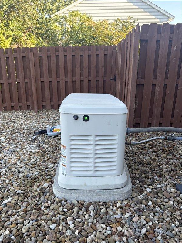 Performed scheduled maintenance on residential standby generator. Completed full inspection of unit, replaced air filters, and changed engine oil. Verified proper operation of all systems, confirmed indicator lights functioning correctly, and ensured unit remains in optimal working condition for reliable backup power service.