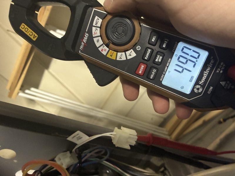 Completed scheduled MVP heating maintenance visit. Performed electrical diagnostics using True RMS clamp meter, recording current draw of 491 on system components to verify proper amperage and operational efficiency. Inspected system wiring connections and conducted routine preventative maintenance checks on heating equipment to ensure safe and reliable operation for the upcoming season.