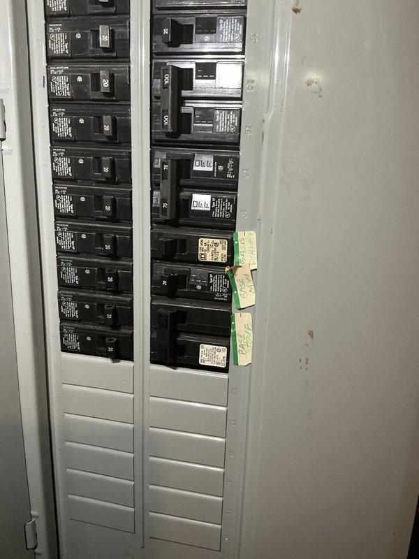 Responded to lightning strike damage affecting residential electrical system. Inspected main electrical panel and found multiple circuit breakers tripped due to power surge from lightning strike. Reset affected breakers, verified proper operation of circuits, and confirmed electrical distribution system functionality. Tested network equipment and connected devices to ensure no damage from electrical event. All circuits restored to normal operation and system verified safe for continued use.