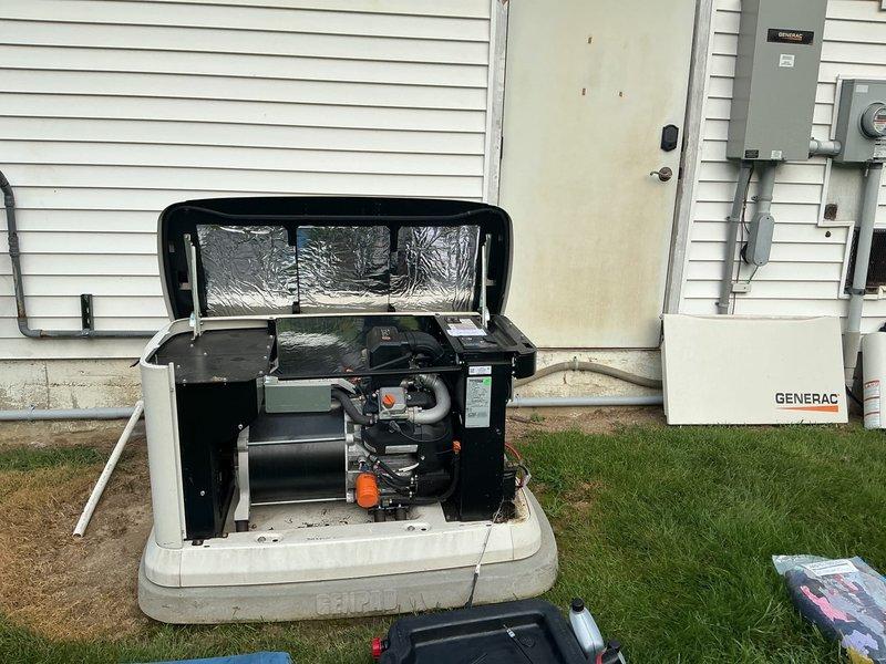Performed scheduled maintenance on two outdoor Generac standby generators, both approximately four years old. Completed routine inspections including visual assessment of engine components, connections, and housing integrity on both units. This visit represents the second appointment; return service scheduled to complete circuit rearrangement on generator transfer switch to optimize load distribution and system performance.