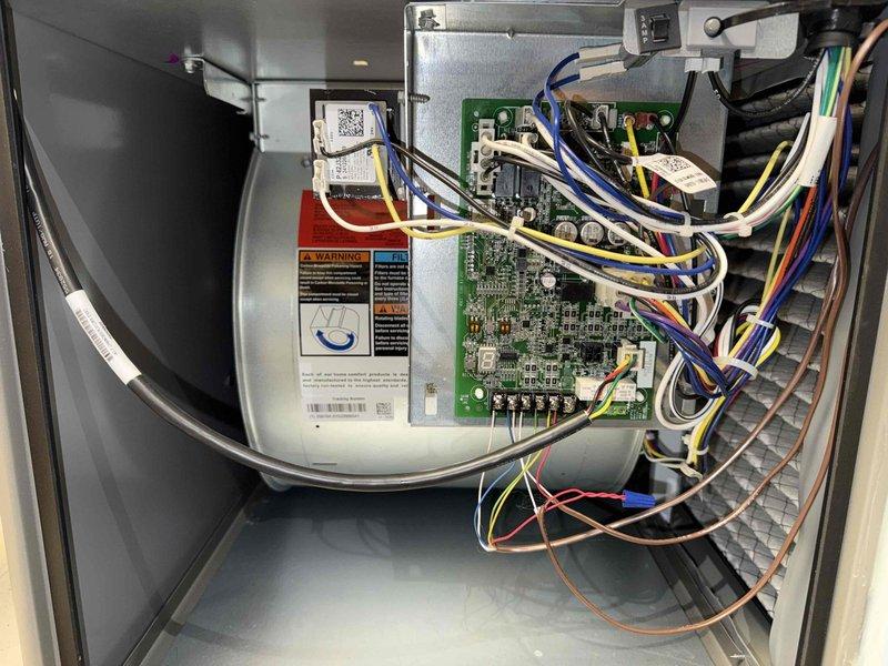 Completed comprehensive MVP furnace maintenance including full system inspection and control board examination. Removed and inspected integrated furnace control (IFC) board, verifying all electronic components, circuit connections, and LED diagnostics were functioning properly with no signs of damage, corrosion, or component failure. Reinstalled control board, confirmed proper wiring connections to all system components including blower motor, gas valve, and safety circuits, and verified unit operation through complete heating cycle.