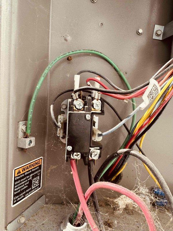 Completed MVP recurring cooling maintenance visit. Inspected electrical connections, contactor assembly, and wiring within the unit's control panel, confirming all terminals are secure and properly grounded. Documented existing corrosion on refrigerant piping and assessed condition of copper lines, PVC condensate drain system, and associated ductwork to ensure system integrity and proper operation for the cooling season.