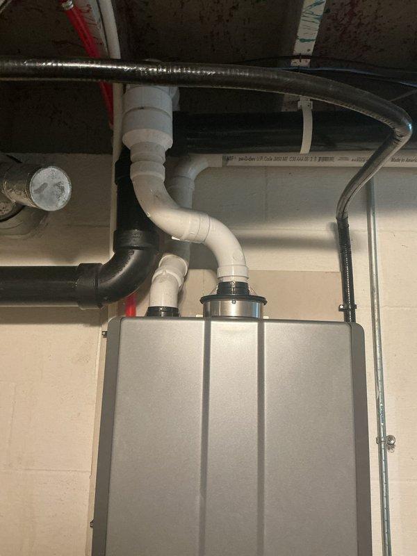 Performed annual descaling maintenance on a 4-year-old Rinnai tankless water heater unit. Flushed the heat exchanger with descaling solution to remove mineral buildup and ensure optimal performance and efficiency. Unit tested successfully upon completion with all systems operating within normal parameters.