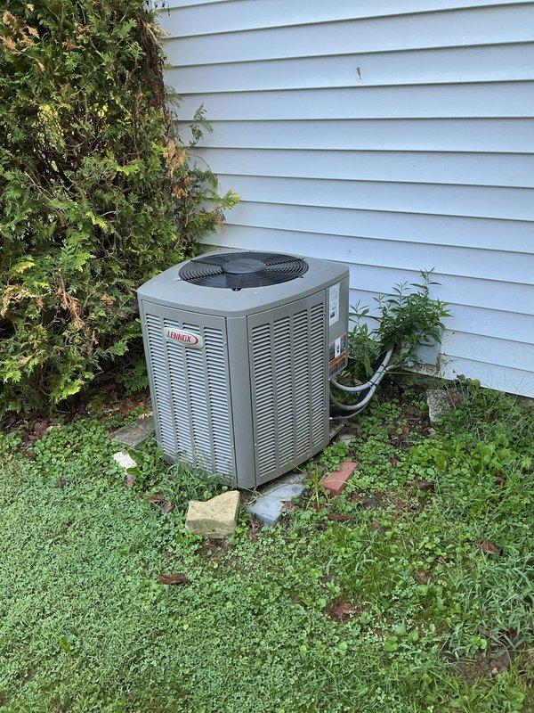 Completed scheduled preventive maintenance on 2-3 year old Lennox air conditioning system under agreement plan. Performed comprehensive inspection of outdoor condensing unit including electrical connections, refrigerant lines, and internal components. All systems operating within normal parameters with no deficiencies noted.
