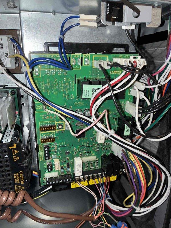 Completed annual MVP heating maintenance visit on 1-year-old system. Performed comprehensive inspection of Lennox heating unit, including examination of control board assembly, wiring harnesses, and electrical connections. Inspected condensate drain assembly and verified proper drainage function. All system components operating within normal parameters. Unit tested and confirmed operational.