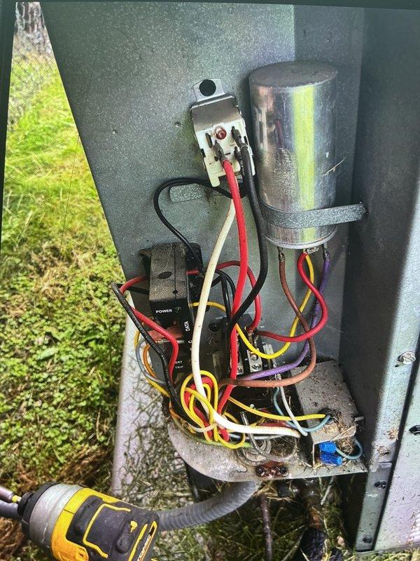 Completed scheduled cooling maintenance on a 10-year-old Dubuilt air conditioning condenser unit. Performed standard maintenance procedures including inspection of electrical components, capacitor, contactor, and wiring connections within the control panel. All systems operating within normal parameters with no immediate service needs identified.