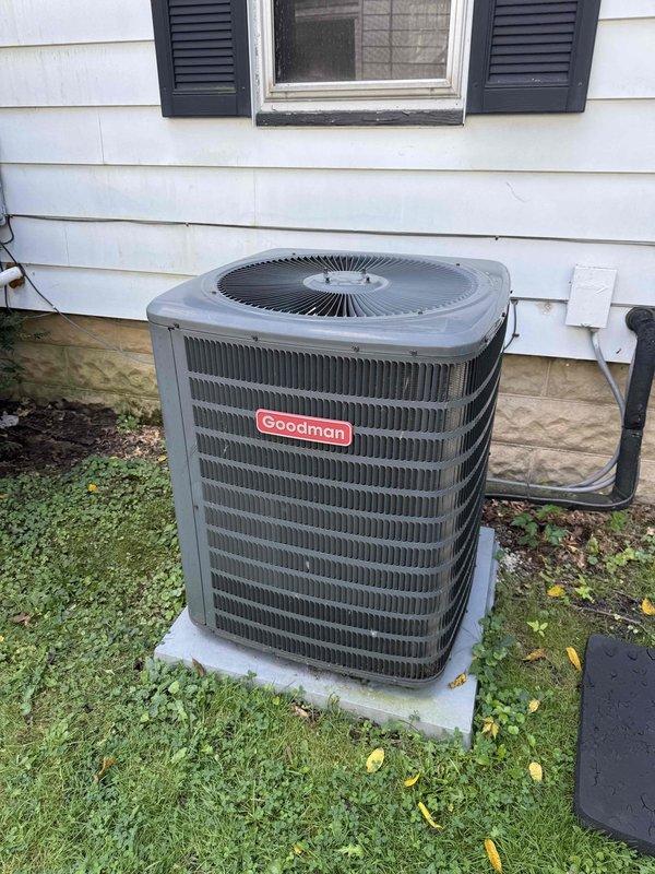 Completed MVP cooling maintenance visit on 8-year-old Goodman air conditioning system. Performed comprehensive inspection of outdoor condenser unit, verified proper operation of all components, and documented system condition with photos. Customer utilizing remaining maintenance visits prior to selling property.