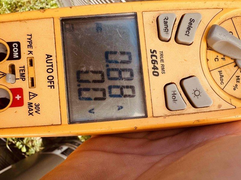 Completed routine MVP cooling maintenance visit. Performed system diagnostics and electrical measurements using digital multimeter to verify proper voltage and amperage readings across cooling system components. All measurements recorded and system operating within normal parameters.