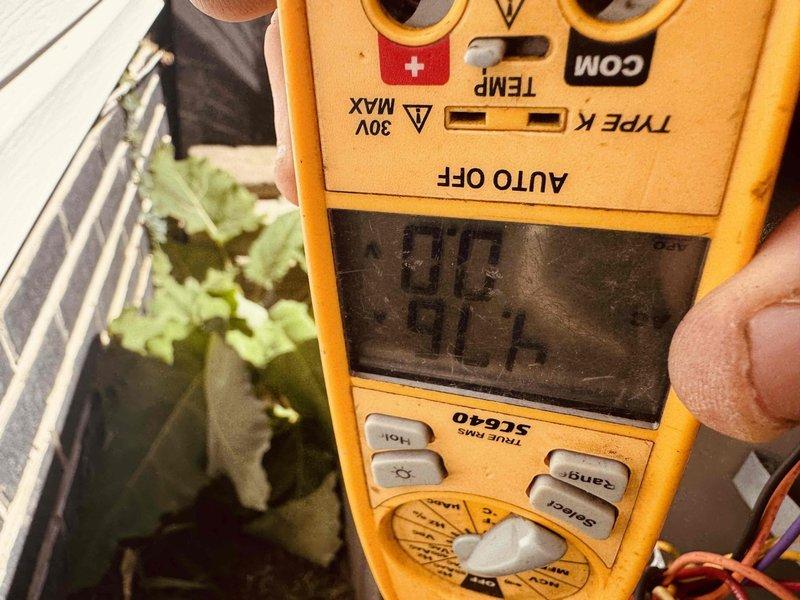 Completed routine MVP cooling maintenance visit. Performed system diagnostics and electrical measurements using digital multimeter to verify proper voltage and amperage readings across cooling system components. All measurements recorded and system operating within normal parameters.