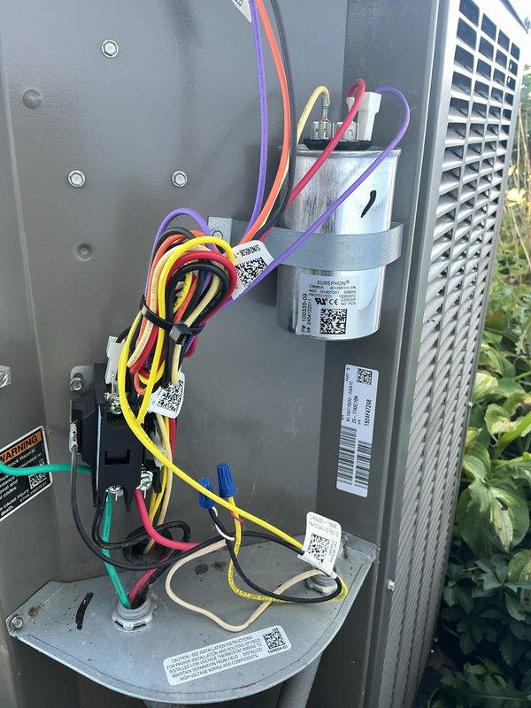 Performed comprehensive AC tune-up and preventive maintenance on 2-year-old outdoor condensing unit. Conducted complete system inspection including blower motor assembly, electrical connections, capacitor testing, and wiring verification. All components found operating within normal parameters with no deficiencies noted; system cleaned and returned to optimal performance.
