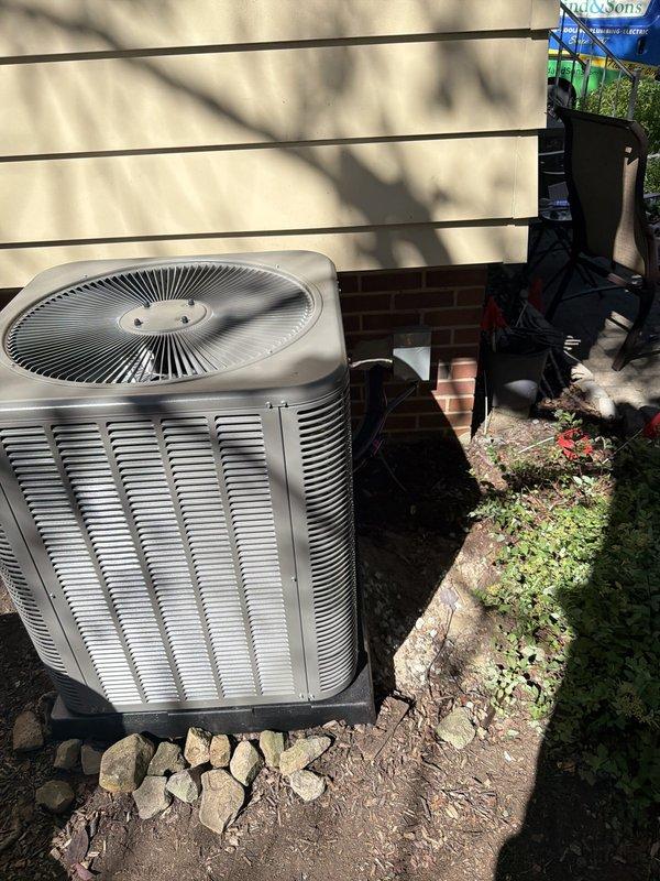 Completed installation of 80% efficiency furnace, air conditioning system, and humidifier as a complete HVAC system replacement. The humidifier was mounted on the supply plenum per specifications, and the system was configured with an open return design without return duct tie-ins. Installed new outdoor condenser unit on grade with proper clearances from the building exterior, verified electrical connections including contactor with dual 30A Littelfuse FLNR fuses, and ensured all components were properly wired and operational.