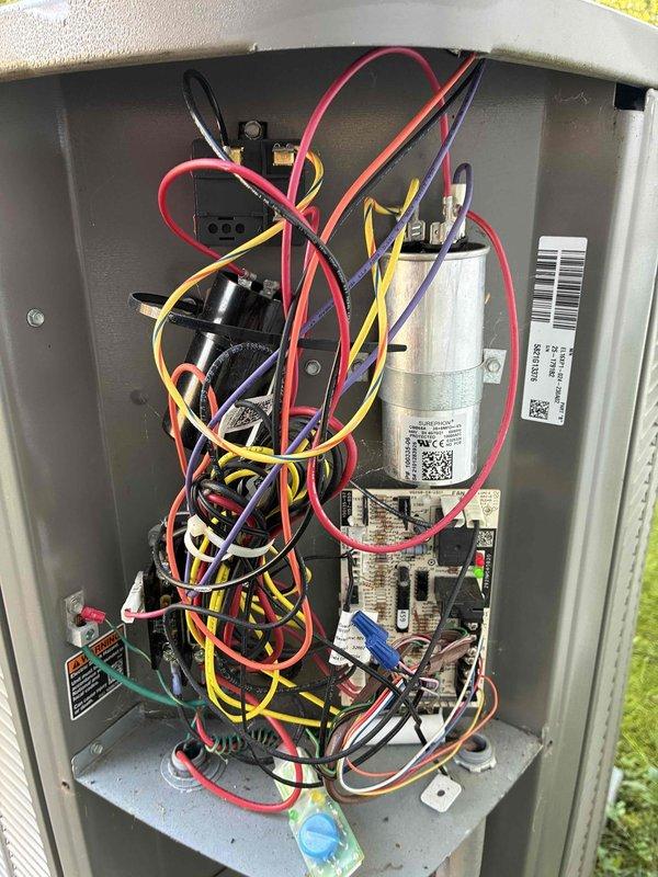 Completed maintenance visit on 4-year-old Lennox heat pump system with outdoor condenser unit and electric heat strips located in attic. Performed comprehensive inspection of outdoor unit including electrical components, capacitor, contactors, and control board; all components found to be in good working condition. Verified proper system operation and confirmed unit is functioning as designed.